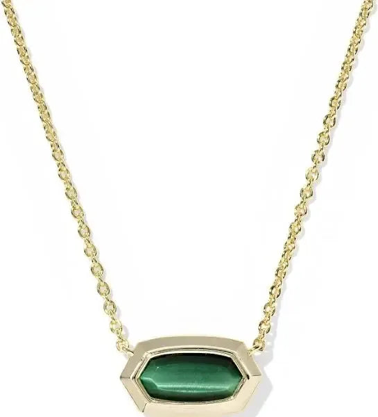 Kendra Scott Elisa Bezel Gold Short Pendant Necklace-14k Gold,green,Jewelry,Kendra Scott,necklace,necklaces,Pendant Necklace,Short Necklace,tigers eye,Women-[option4]-[option5]-[option6]-Bella Bliss Boutique in Texas