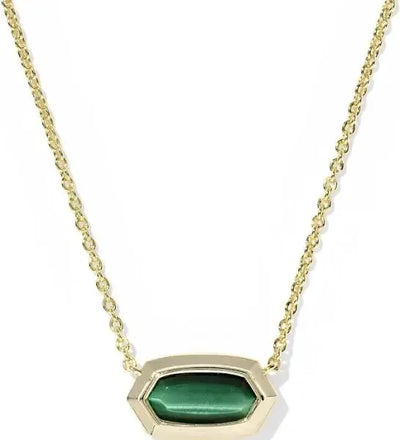 Kendra Scott Elisa Bezel Gold Short Pendant Necklace-14k Gold,green,Jewelry,Kendra Scott,necklace,necklaces,Pendant Necklace,Short Necklace,tigers eye,Women-[option4]-[option5]-[option6]-Bella Bliss Boutique in Texas