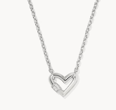 Kendra Scott Emery Heart Short Pendant Necklace-14k Gold,Chain Necklace,Clear CZ,CZ,heart,Hearts,Jewelry,Kendra Scott,necklace,necklaces,Pendant Necklace,rhodium,Short Necklace,Women-Silver-[option4]-[option5]-[option6]-Bella Bliss Boutique in Texas