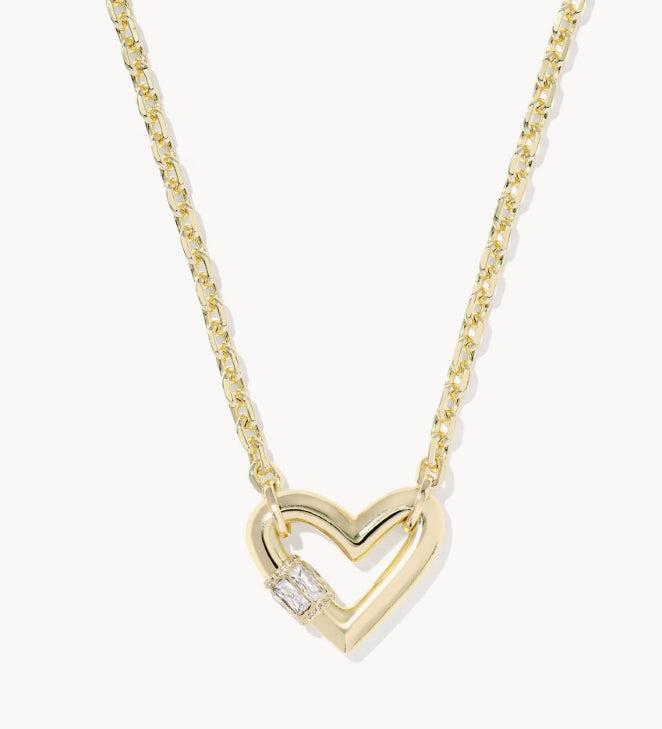Kendra Scott Emery Heart Short Pendant Necklace-14k Gold,Chain Necklace,Clear CZ,CZ,heart,Hearts,Jewelry,Kendra Scott,necklace,necklaces,Pendant Necklace,rhodium,Short Necklace,Women-[option4]-[option5]-[option6]-Bella Bliss Boutique in Texas
