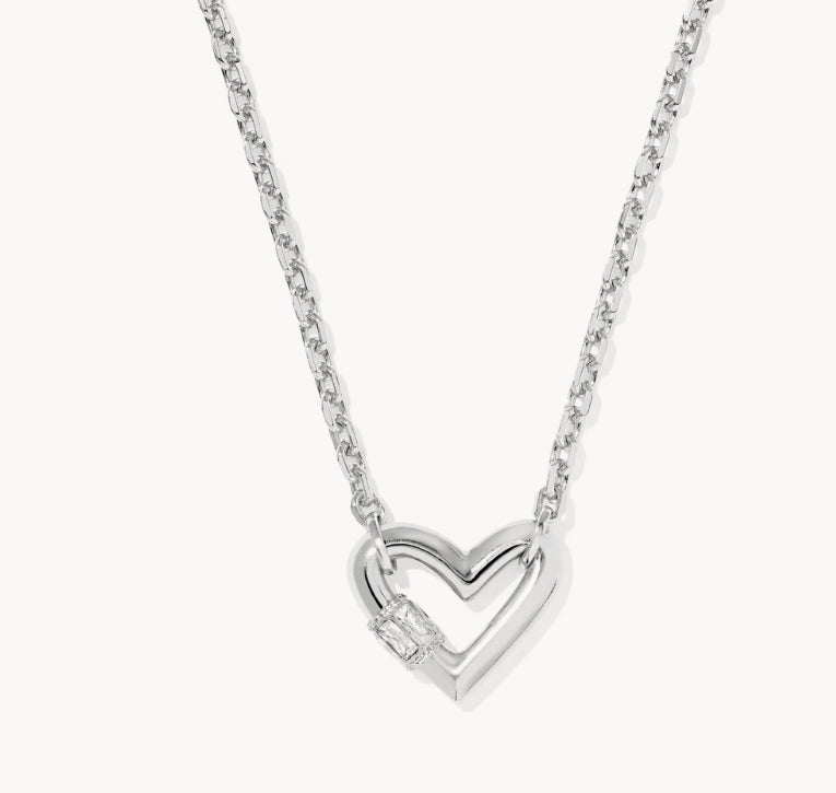 Kendra Scott Emery Heart Short Pendant Necklace-14k Gold,Chain Necklace,Clear CZ,CZ,heart,Hearts,Jewelry,Kendra Scott,necklace,necklaces,Pendant Necklace,rhodium,Short Necklace,Women-[option4]-[option5]-[option6]-Bella Bliss Boutique in Texas