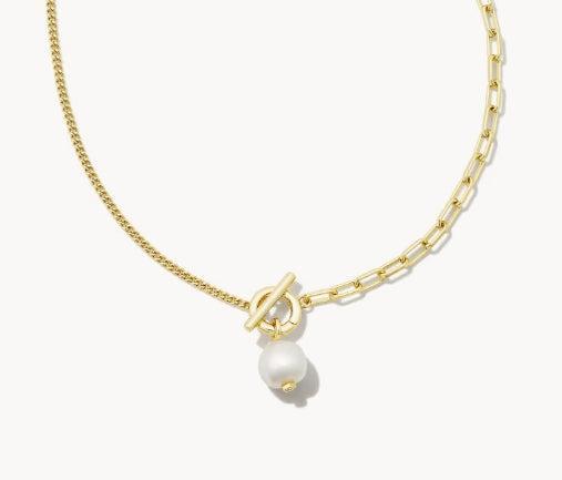 Kendra Scott Leighton Convertible Pearl Chain Necklace-14k Gold,Chain Necklace,Freshwater Pearl,Jewelry,Kendra Scott,Link Necklace,necklace,necklaces,Pearl,Pendant Necklace,Women,women's-[option4]-[option5]-[option6]-Bella Bliss Boutique in Texas