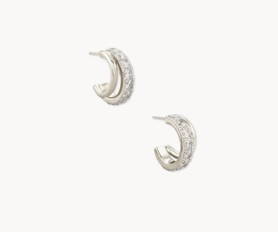 Kendra Scott Livy Huggie Earrings-Crystal,Earring,Earrings,Jewelry,Kendra Scott,Post Earrings,Silver,Women,women's-[option4]-[option5]-[option6]-Bella Bliss Boutique in Texas