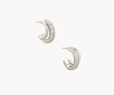 Kendra Scott Livy Huggie Earrings-Crystal,Earring,Earrings,Jewelry,Kendra Scott,Post Earrings,Silver,Women,women's-[option4]-[option5]-[option6]-Bella Bliss Boutique in Texas