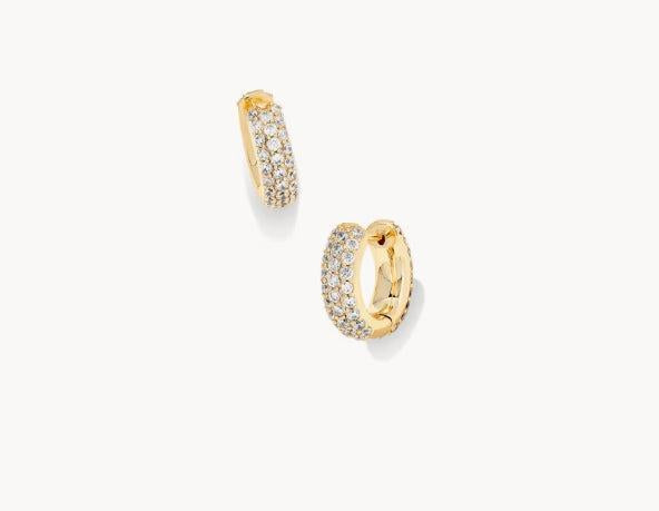Kendra Scott Mikki Pave Huggie Earrings-14k Gold,Crystal,Crystals,Earring,Earrings,gold,Hoop Earrings,Jewelry,Kendra Scott,Leverback Earrings,Pave,Post Hoop Earrings,Women,women's-[option4]-[option5]-[option6]-Bella Bliss Boutique in Texas