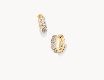 Kendra Scott Mikki Pave Huggie Earrings-14k Gold,Crystal,Crystals,Earring,Earrings,gold,Hoop Earrings,Jewelry,Kendra Scott,Leverback Earrings,Pave,Post Hoop Earrings,Women,women's-[option4]-[option5]-[option6]-Bella Bliss Boutique in Texas