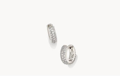 Kendra Scott Mikki Pave Huggie Earrings-Earring,Earrings,Hoop Earrings,Jewelry,Kendra Scott,Leverback Earrings,Pave,Post Hoop Earrings,Silver,Women,women's-[option4]-[option5]-[option6]-Bella Bliss Boutique in Texas