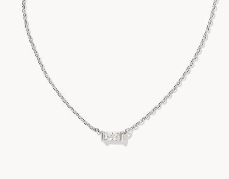 Kendra Scott Silver Juliette Pendant Necklace-Clear CZ,Jewelry,Kendra Scott,necklace,necklaces,Pendant Necklace,Silver,Women,women's-[option4]-[option5]-[option6]-Bella Bliss Boutique in Texas