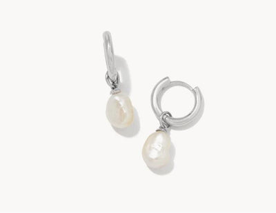 Kendra Scott Willa Pearl Huggie Earrings-Dangle Earrings,Earring,Earrings,Freshwater Pearl,Jewelry,Kendra Scott,Leverback Earrings,Pearl,Post Earrings,Post Hoop Earrings,Silver,Women,women's-[option4]-[option5]-[option6]-Bella Bliss Boutique in Texas