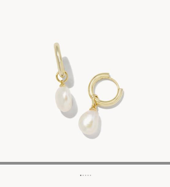 Kendra Scott Willa Pearl Huggie Earrings-14k Gold,Dangle Earrings,Earring,Earrings,Freshwater Pearl,Hoop Earrings,Jewelry,Kendra Scott,Leverback Earrings,Pearl,Post Earrings,Post Hoop Earrings,Women,women's-[option4]-[option5]-[option6]-Bella Bliss Boutique in Texas