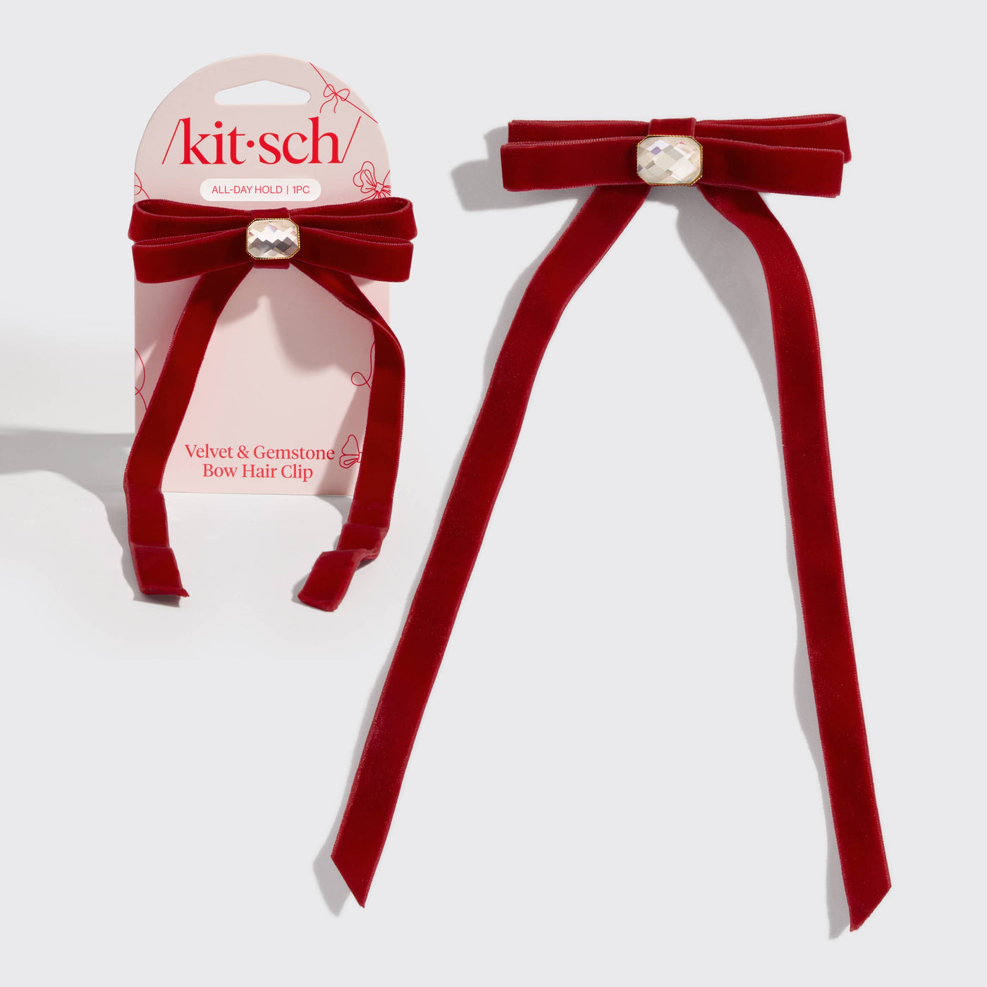 Kitsch Velvet Gemstone Bow Hair Clip-gift,Gifts,Gifts for Her,Hair,Hair Accessories,Hair Bows,Hair Clip,holiday,Kitsch,Spa,Stocking Stuffer,Women,women's-[option4]-[option5]-[option6]-Bella Bliss Boutique in Texas