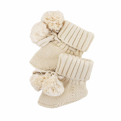 Knit Pom Pom Baby Booties-Baby Essentials,Booties,Caden Lane,Children & Tween,Children & Tweens,children's,children's Accessories,Cotton Knit,Infant to 6,newborn,Pom-Pom Detail,Unisex-0-3 months-Sand-[option4]-[option5]-[option6]-Bella Bliss Boutique in Texas
