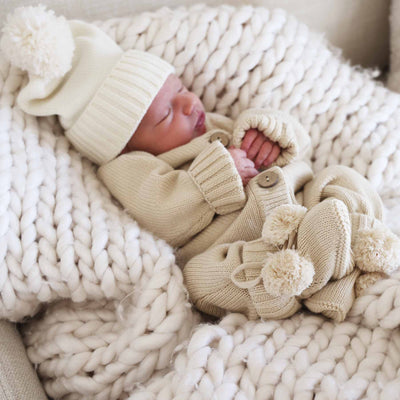 Knit Pom Pom Baby Booties-Baby Essentials,Booties,Caden Lane,Children & Tween,Children & Tweens,children's,children's Accessories,Cotton Knit,Infant to 6,newborn,Pom-Pom Detail,Unisex-[option4]-[option5]-[option6]-Bella Bliss Boutique in Texas
