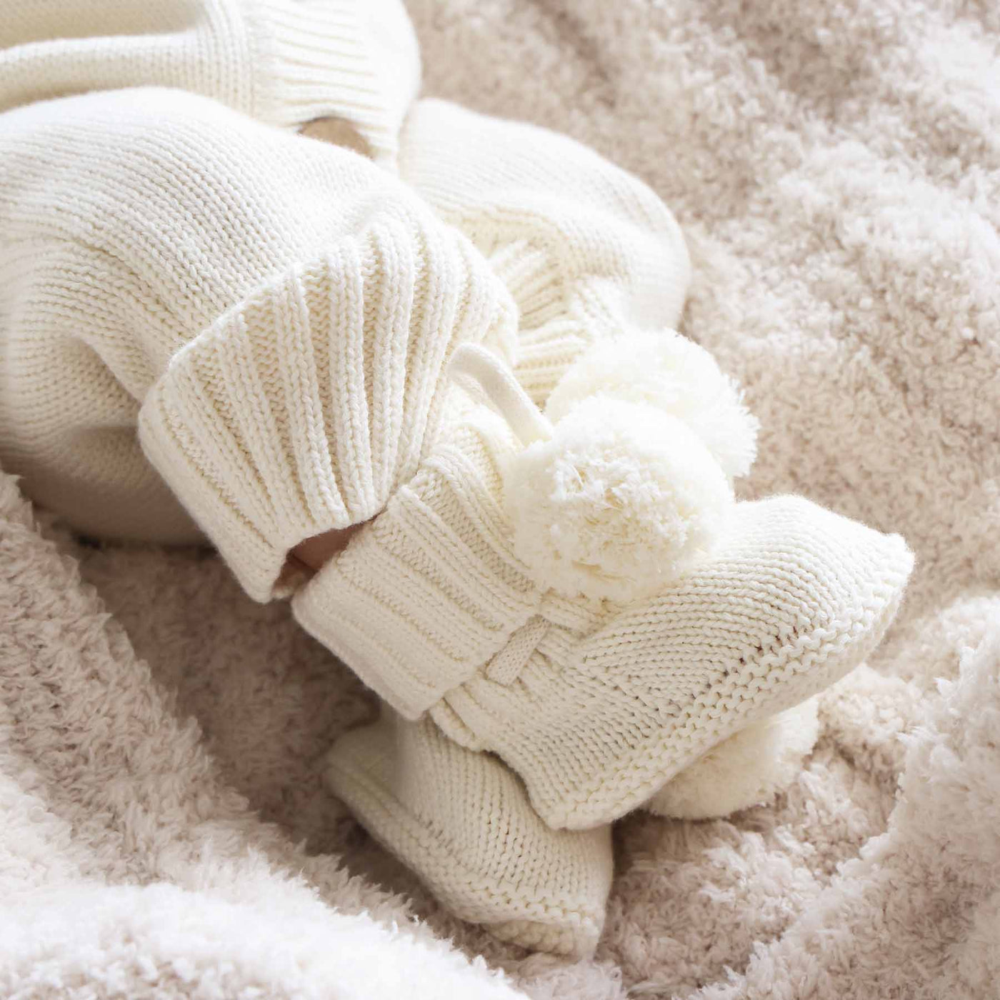 Knit Pom Pom Baby Booties-Baby Essentials,Booties,Caden Lane,Children & Tween,Children & Tweens,children's,children's Accessories,Cotton Knit,Infant to 6,newborn,Pom-Pom Detail,Unisex-[option4]-[option5]-[option6]-Bella Bliss Boutique in Texas