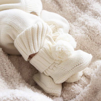 Knit Pom Pom Baby Booties-Baby Essentials,Booties,Caden Lane,Children & Tween,Children & Tweens,children's,children's Accessories,Cotton Knit,Infant to 6,newborn,Pom-Pom Detail,Unisex-[option4]-[option5]-[option6]-Bella Bliss Boutique in Texas