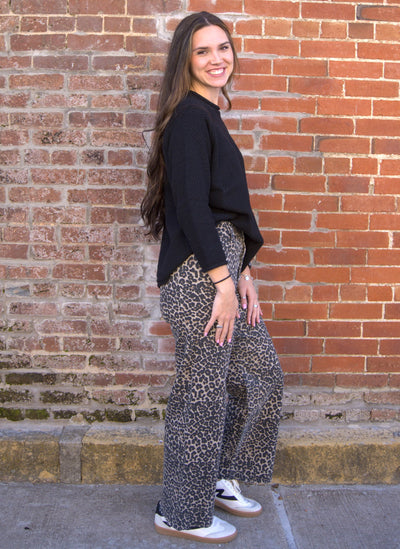 LEOPARD PRINT PANTS-Ankle Pants,Black,Brown,clothing,Full Length,High Rise,leopard,Leopard Print,MIOU MUSE,Pants,Straight Leg,Women,women's-[option4]-[option5]-[option6]-Bella Bliss Boutique in Texas