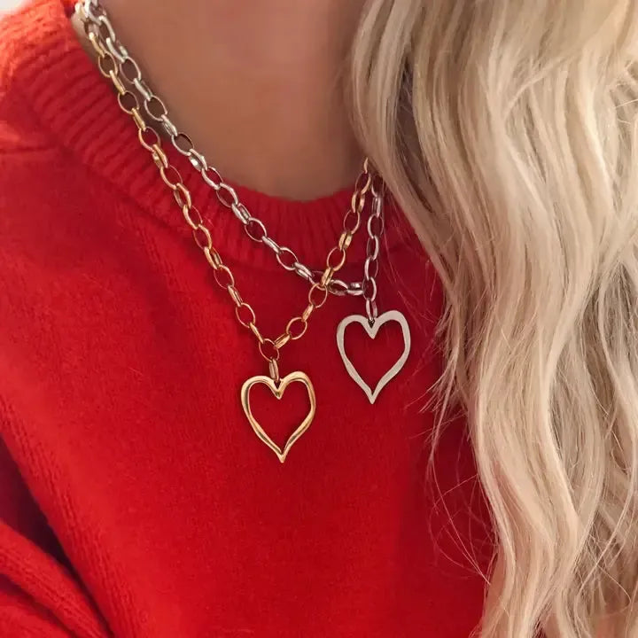 Large Open-Heart Necklace-16-18" Necklace,heart,Hearts,Jewelry,necklace,necklaces,Open Heart,Pendant Necklace-[option4]-[option5]-[option6]-Bella Bliss Boutique in Texas