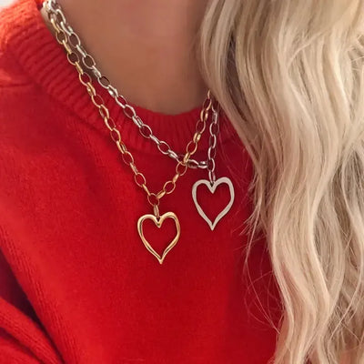 Large Open-Heart Necklace-16-18" Necklace,heart,Hearts,Jewelry,necklace,necklaces,Open Heart,Pendant Necklace-[option4]-[option5]-[option6]-Bella Bliss Boutique in Texas