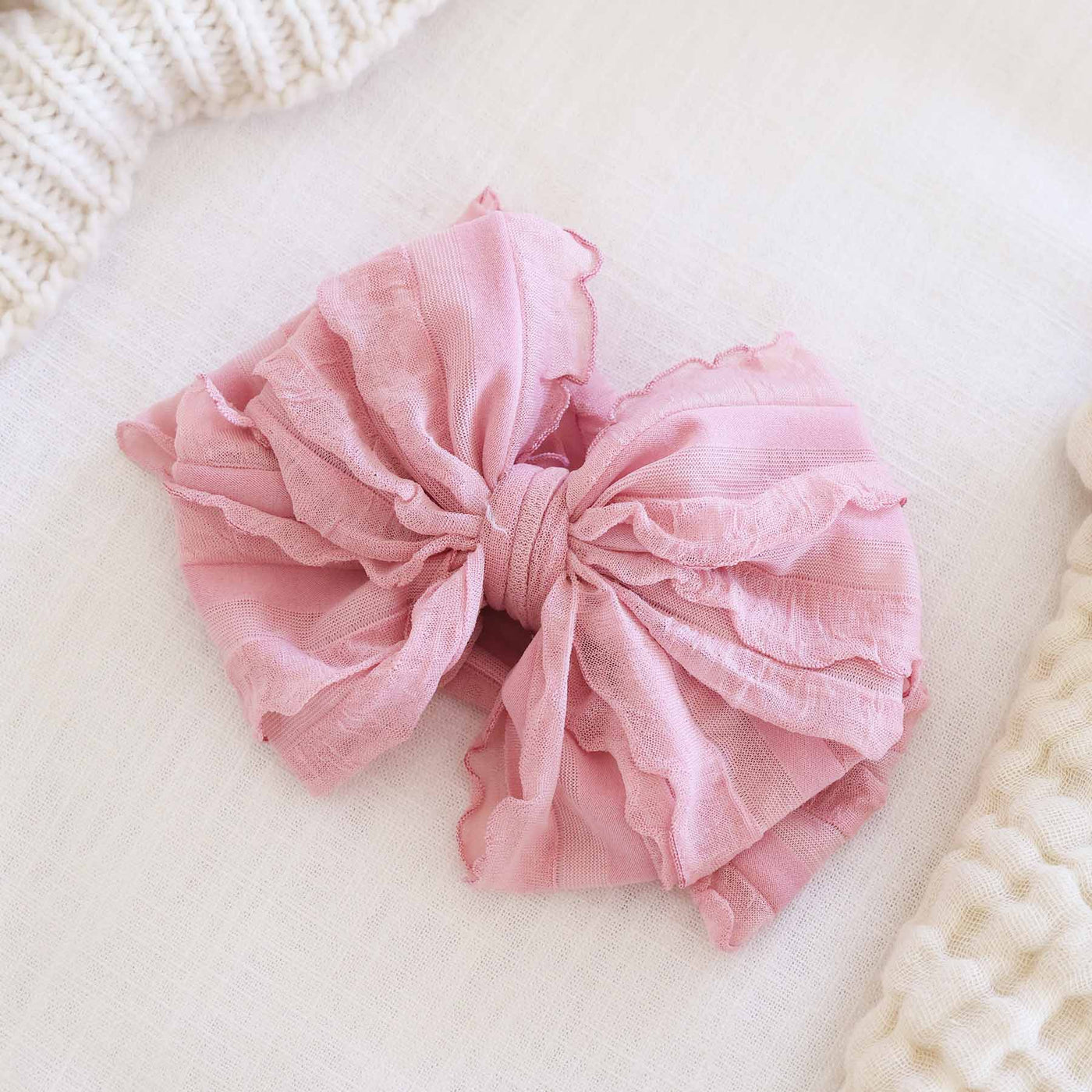 Large Ruffle Knit Bow-Bow Headband,Caden Lane,Children & Tween,Children & Tweens,Hair Accessories,Hair Bows,Infant to 6,newborn,Ruffle Detail,Stretch-Crepe-[option4]-[option5]-[option6]-Bella Bliss Boutique in Texas
