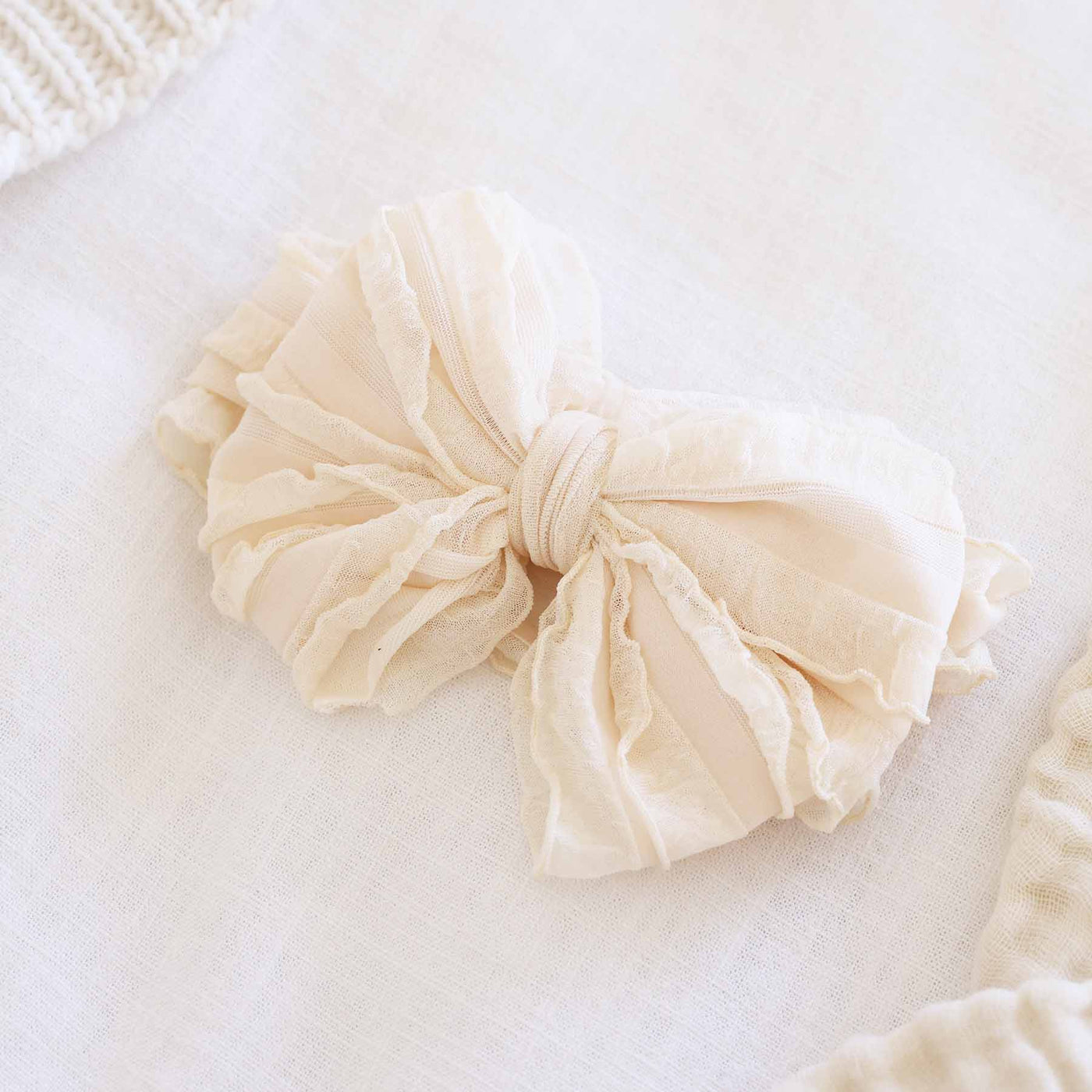 Large Ruffle Knit Bow-Bow Headband,Caden Lane,Children & Tween,Children & Tweens,Hair Accessories,Hair Bows,Infant to 6,newborn,Ruffle Detail,Stretch-Nude-[option4]-[option5]-[option6]-Bella Bliss Boutique in Texas