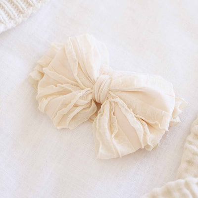 Large Ruffle Knit Bow-Bow Headband,Caden Lane,Children & Tween,Children & Tweens,Hair Accessories,Hair Bows,Infant to 6,newborn,Ruffle Detail,Stretch-Nude-[option4]-[option5]-[option6]-Bella Bliss Boutique in Texas
