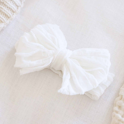 Large Ruffle Knit Bow-Bow Headband,Caden Lane,Children & Tween,Children & Tweens,Hair Accessories,Hair Bows,Infant to 6,newborn,Ruffle Detail,Stretch-Snow-[option4]-[option5]-[option6]-Bella Bliss Boutique in Texas