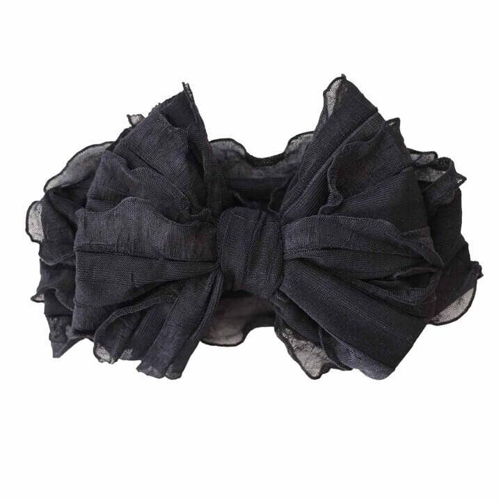 Large Ruffle Knit Bow-Black,Bow,Bow Headband,Caden Lane,Children & Tween,Children & Tweens,Hair Accessories,Hair Bows,Infant to 6,newborn,Ruffle Detail,Stretch-[option4]-[option5]-[option6]-Bella Bliss Boutique in Texas