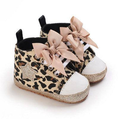 Leopard High Tops - 12/18M Only-Animal Print, Children & Tweens, children's, Gold Bow Detail, Gold Glitter, High Top Sneaker, Infant to 6, leopard, Leopard Print, PreWalker, Shoes-[option4]-[option5]-[option6]-Bella Bliss Boutique in Texas