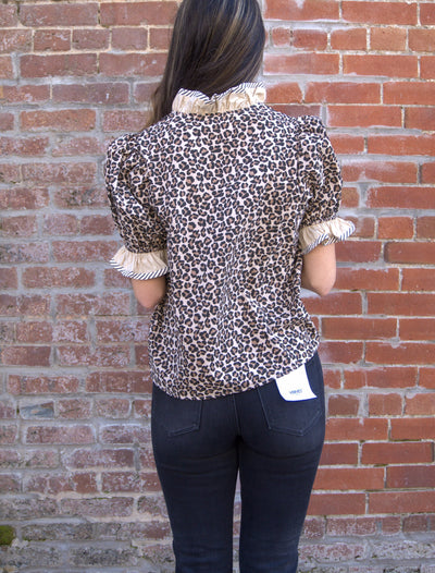 Leopard Print Ruffle Sleeve Top-Brown Leopard,clothing,Curvy,Entro,Half Sleeve,leopard,Leopard Print,Puff Sleeve,Ruffle Detail Top,Ruffle Sleeve,Ruffle Trim,Tops,Women,women's-[option4]-[option5]-[option6]-Bella Bliss Boutique in Texas