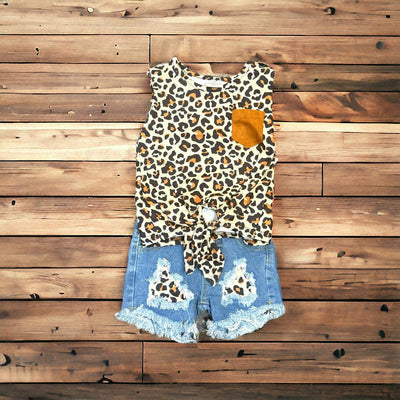 Leopard Print Shorts Set-Animal Print, Bottoms, Brown, Children & Tweens, clothing, Infant to 6, leopard, Leopard Print, Off The Shoulder, ruffle, Ruffle Detail, Ruffle Hem, Ruffle Trim, set, shorts, shorts set, Tie Waist Shorts, Top, Tops, tween, Tween 7-14, Tweens 7-14-XXS-12/18M-[option4]-[option5]-[option6]-Bella Bliss Boutique in Texas