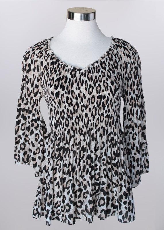 Leopard Print Top-Animal Print, clothing, leopard, Leopard Print, Shirred Details, Top, Tops, Women, women's-[option4]-[option5]-[option6]-Bella Bliss Boutique in Texas