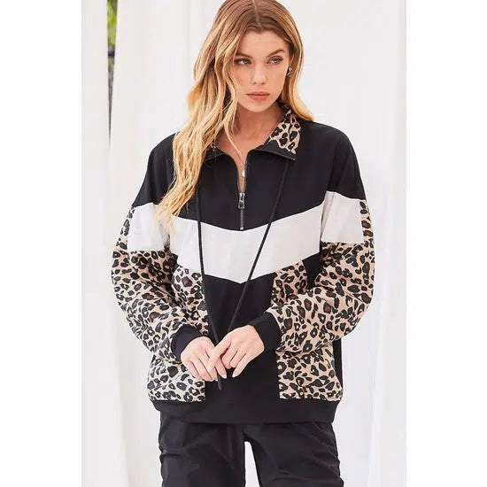 Leopard Print Windbreaker-Animal Print,Black,clothing,Coats & Jackets,Color Block,Colorblock,jacket,leopard,Leopard Print,Outerwear,Sale,White,Windbreaker,Women,women's-[option4]-[option5]-[option6]-Bella Bliss Boutique in Texas