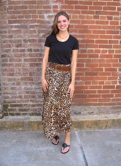 Leopard Renaissance Maxi Skirt-A-Line Flare,Animal Print,Bottoms,Brown,Brown Leopard,clothing,Elastic Waist,Flowy Skirt,High Waist,leopard,Leopard Print,Maxi Skirt,Ruffle Hem,Skirt,Skirts,Triangular Ruffle Hem,Women,women's-S-[option4]-[option5]-[option6]-Bella Bliss Boutique in Texas