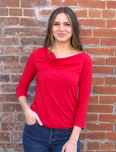 Liverpool 3/4 Sleeve Draped Neck Knit Top-3/4 Sleeve,Bamboo Viscose,blouse,Business Casual,Cowl Neck,Liverpool,Tops,Women,women's-[option4]-[option5]-[option6]-Bella Bliss Boutique in Texas
