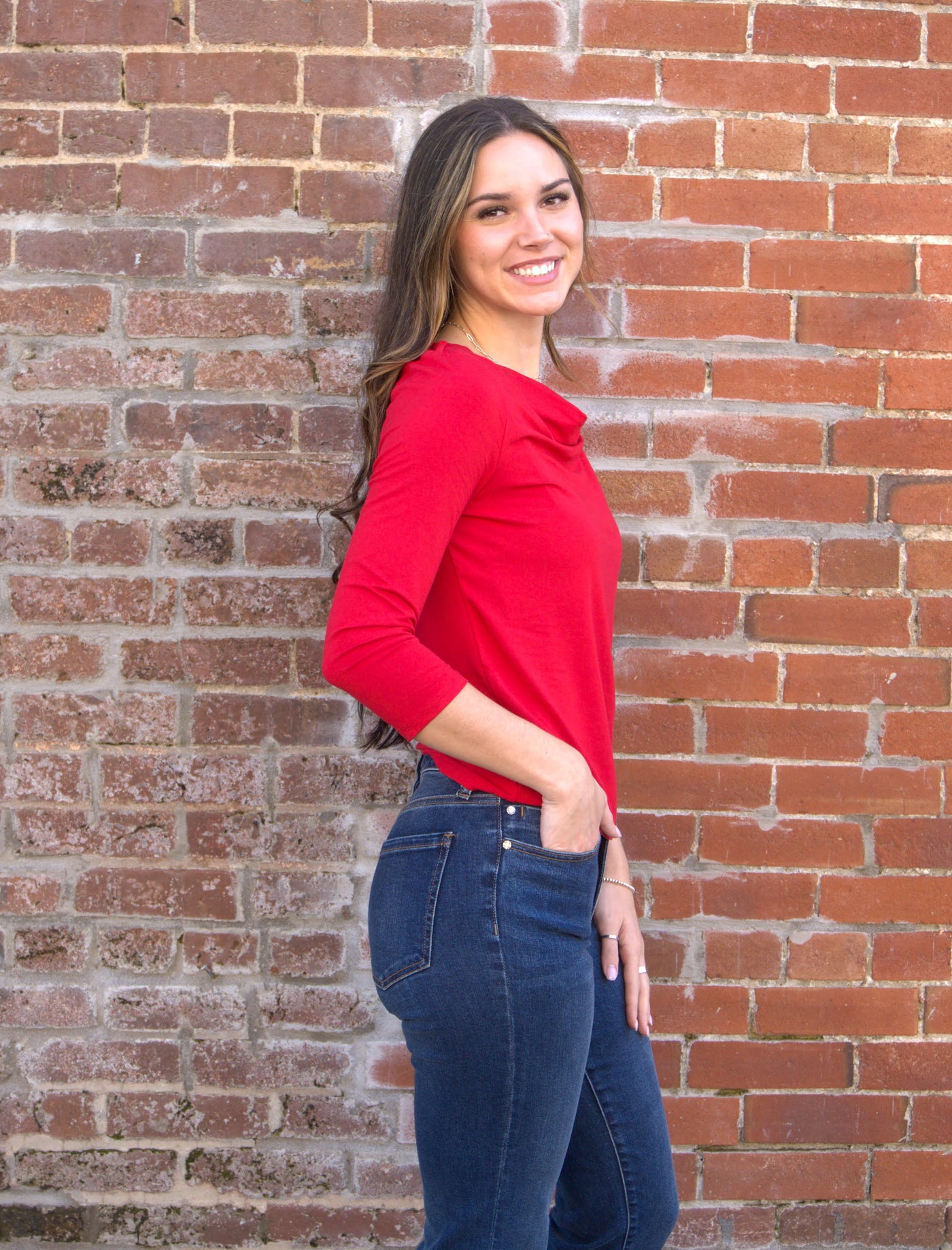 Liverpool 3/4 Sleeve Draped Neck Knit Top-3/4 Sleeve,Bamboo Viscose,blouse,Business Casual,Cowl Neck,Liverpool,Tops,Women,women's-[option4]-[option5]-[option6]-Bella Bliss Boutique in Texas