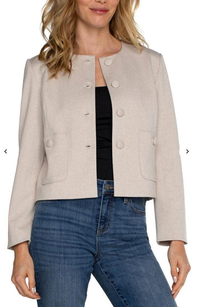 Liverpool Boxy Cropped Jacket-clothing,Coats & Jackets,Collarless,Crop,Cropped,Fabric Buttons,jacket,Sale,Stone Tan,women,women's-[option4]-[option5]-[option6]-Bella Bliss Boutique in Texas