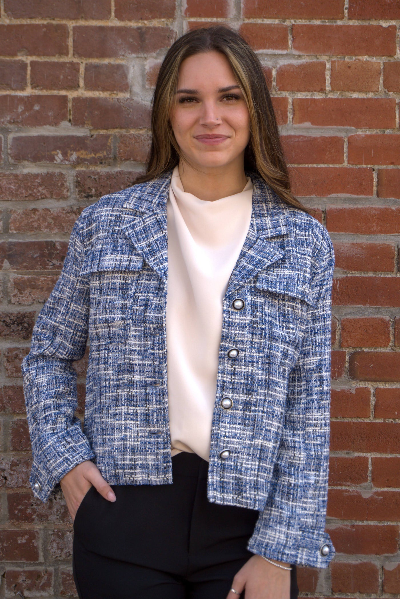Liverpool Button Front Boxy Shacket-Blue,Button Detail,clothing,Coats & Jackets,Cropped,Liverpool,Outerwear,Relaxed Fit,Shacket,Tops,Women,women's-[option4]-[option5]-[option6]-Bella Bliss Boutique in Texas