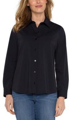 Liverpool Button Front Knit Top-Black,button down,Button Front,Button Up,buttondown,clothing,Long Sleeve,Top,Tops,Women,women's-[option4]-[option5]-[option6]-Bella Bliss Boutique in Texas