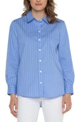 Liverpool Button Front Poplin Top-button down,Button Front,Button Up,buttondown,clothing,light blue,Pinstripe,Sale,stripe,Top,Tops,women,women's-XS-[option4]-[option5]-[option6]-Bella Bliss Boutique in Texas