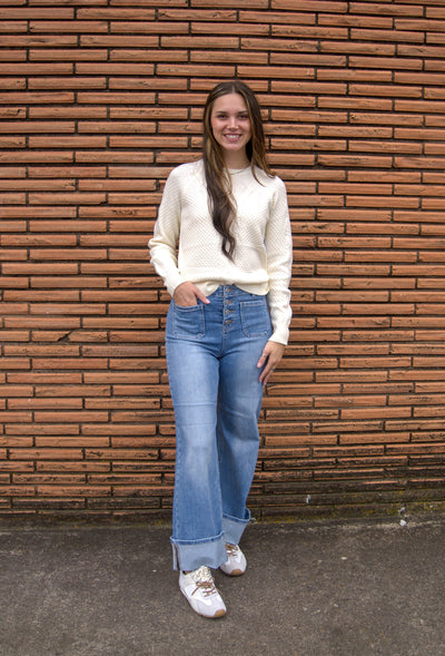 Liverpool Crew Neck Raglan Sweater-Alabaster,clothing,Crew Neck,Liverpool,raglan,Raglan Sleeves,Sweater,Sweaters,Top,Tops,Women,women's-[option4]-[option5]-[option6]-Bella Bliss Boutique in Texas