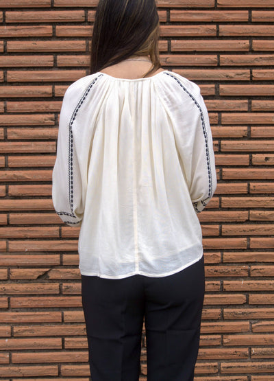 Liverpool Embroidered Detail Raglan Top-Alabaster,Black Embroidery,clothing,embroidered,Embroidered Detail,Embroidery Detail,Long Sleeve,raglan,Raglan Sleeves,Top,Tops,Women,women's,Woven Top-[option4]-[option5]-[option6]-Bella Bliss Boutique in Texas