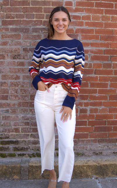 Liverpool Long Sleeve Scallop Hem Sweater-clothing,Knit Sweater,Knit Top,Liverpool,Striped,Sweater,Sweaters,Top,Tops,Women,women's-[option4]-[option5]-[option6]-Bella Bliss Boutique in Texas