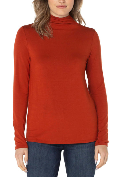 Liverpool Mock Neck Knit Top-Black,clothing,Knit Top,Mock Neck,Red Velvet,Terra Cotta,Top,Tops,Women,women's-Terra Cotta-XS-[option4]-[option5]-[option6]-Bella Bliss Boutique in Texas