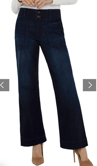 Liverpool Patch Pocket Wide Leg Trouser-Bottoms,denim,Flare,Liverpool,Mid Rise,navy blue,Utility Pockets,Wide Leg,Women,women's-[option4]-[option5]-[option6]-Bella Bliss Boutique in Texas