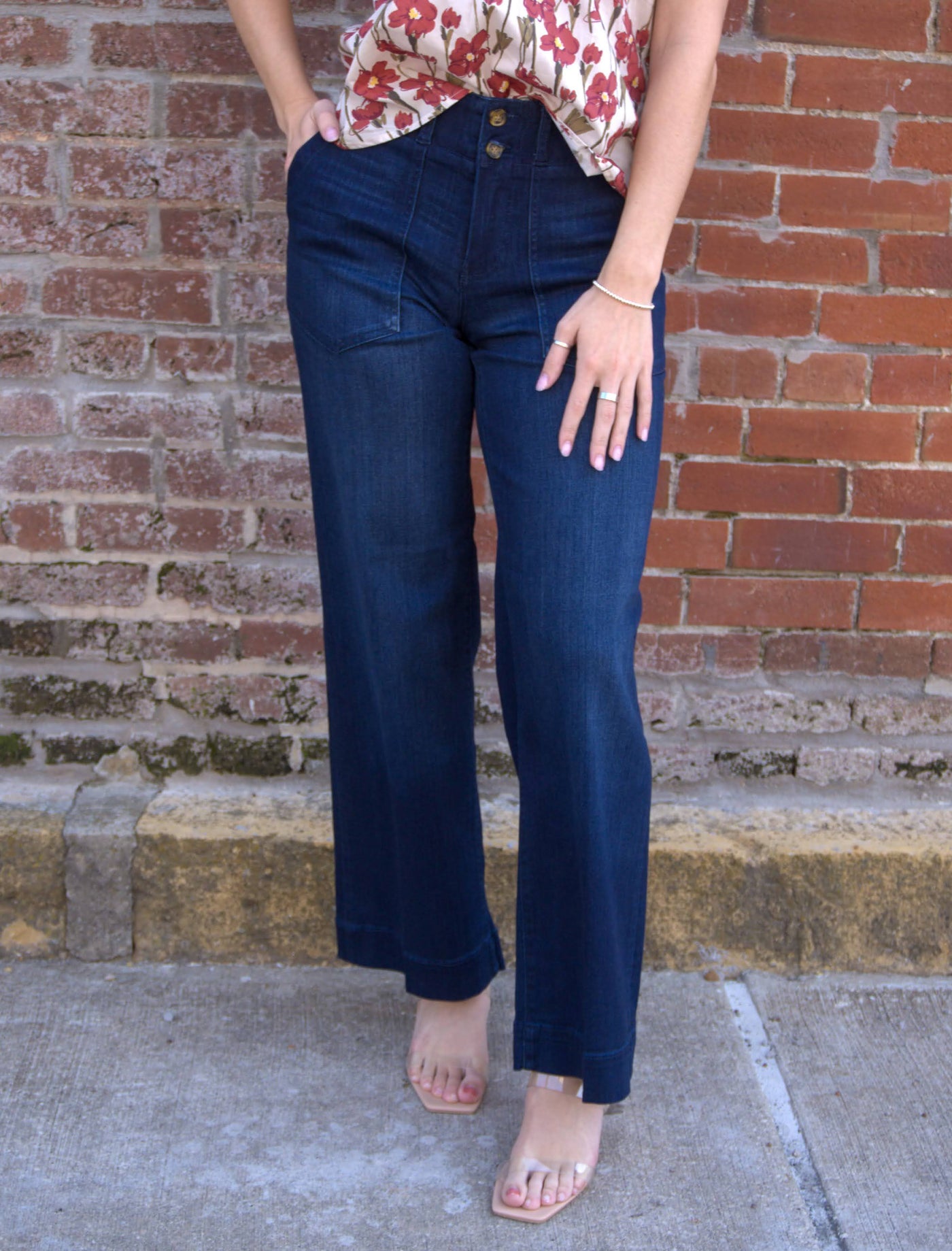 Liverpool Patch Pocket Wide Leg Trouser-Bottoms,denim,Flare,Liverpool,Mid Rise,navy blue,Utility Pockets,Wide Leg,Women,women's-[option4]-[option5]-[option6]-Bella Bliss Boutique in Texas