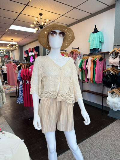 Liverpool Pleated Trouser Shorts-Belted,Bottoms,clothing,Pleated,Self Tie Belt,shorts,Tan,Tan Yarn Dyed Stripe,Trouser Shorts,Women,women's-[option4]-[option5]-[option6]-Bella Bliss Boutique in Texas
