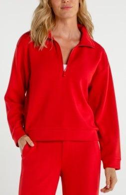 Liverpool Red Half-Zip Popover Long Sleeve Top-clothing,Half Zip,Liverpool,Outerwear,Pullover,Top,Tops,Women,women's-[option4]-[option5]-[option6]-Bella Bliss Boutique in Texas