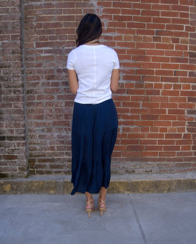 Liverpool Smocked Waist Tiered Maxi Skirt-Bottoms,clothing,Dark Navy,Maxi Skirt,Skirt,Skirts,smocked waist,Tiered,Women,women's,Woven-[option4]-[option5]-[option6]-Bella Bliss Boutique in Texas