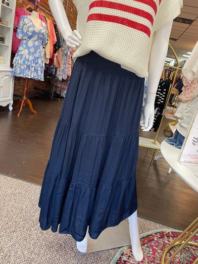 Liverpool Smocked Waist Tiered Maxi Skirt-Bottoms,clothing,Dark Navy,Maxi Skirt,Skirt,Skirts,smocked waist,Tiered,Women,women's,Woven-[option4]-[option5]-[option6]-Bella Bliss Boutique in Texas