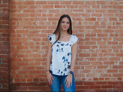 Liverpool Square Neck Woven Top-clothing,Flutter Sleeve,Indigo Rose,Square Neck,Square Neckline,Top,Tops,Women,women's,Woven Top-XS-[option4]-[option5]-[option6]-Bella Bliss Boutique in Texas